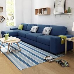FURNY Junnoy 5 Seater Fabric LHS Sectional L Shape Sofa Set - Blue-image-69