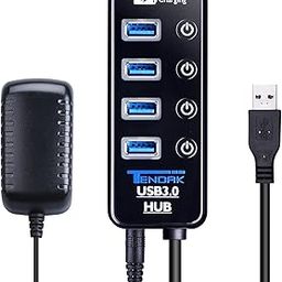 Tendak Smart Charger SuperSpeed USB Hub with 4 USB 3.0 Data Ports + 1 Smart Charging Port (5V/2.1A) with 5V 3A Power Adapter Blue LED Switcher-18