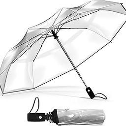 Transparent Windproof Travel Umbrella – Compact, Lightweight & Durable with Auto Open/Close, Waterproof Canopy, Strong Fiberglass Frame – Portable Umbrella for Rain, Fits in Backpack or Purse (Black)-picture-1