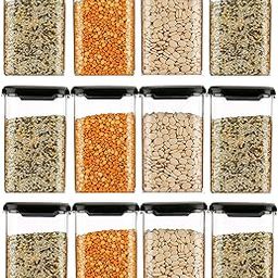 Kitchen Accessories Items | 1100 ML Square Airtight Storage Jar and Container Organizer | Kitchen containers Set | Plastic containers for Home and Kitchen Storage Boxes Set of 6, Black-32