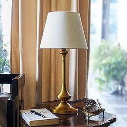 Brass Antique Finish Gold Table Lamp with Off White 10 Inch Lampshade for Bedroom, Living Room, Home Decoration Pack of 1 - Led Bulb Included-15