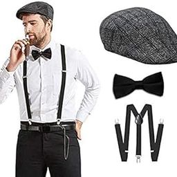 Suspender and Bow Tie Set with Flat cap for Men (Black)-image-27