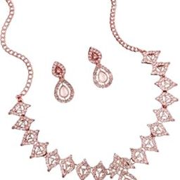 Elegant Rose Gold Plated Diamond-Cut Necklace and Earring Set for Women | Bridal & Party Jewelry Set| Stylish Jewellery for Party, Wedding and Festive Occasions | Fashion Accessories-image-34