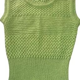 Sleeveless Knitted Pullover Sweater, Crew Neck, Marled Pattern, Size Free for Ladies, Adult and ect... Green,-image-86