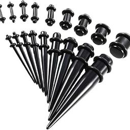 SDR 18 Pieces Ear Gauges Stretching Kit Plugs Taper 14G-00G Expanders Black-15