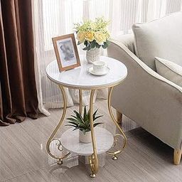Zentra Enterprises Elegant 2-Tier Round End Table – Gold Wrought Iron Frame with White Marble-Look Top – Side, Coffee & Bedside Table for Living Room, Bedroom & Office (White & Golden)-image-36