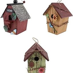 CALANDIS™ 3xCountry Cottages Wood Bird House Hanging Birdhouse Condo Garden Decor | Birdhouses | Bird & Wildlife Accessories | Yard, Garden & Outdoor Living-image-3