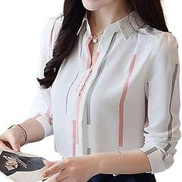 Trendy Regular Fit Striped White Colour Cotton Blend Collared Shirt for Womens-36