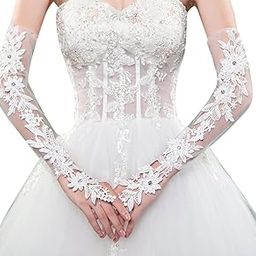Bridal Lace Gloves, Floral Embroidered, Elbow Length, Available in Black, White, Red-image-29