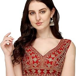 Women's Silk Embroidery Sequins Zari Work Readymade Saree Blouse-image-22