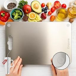 Empune 304 Stainless Steel Rectangular Chopping Board for Kitchen | with 1 Steel Straw & Anti-Skid Silicon Pad | Both Side Usable | for Cutting Vegetables, Meat, Fish, Fruits | Large | 31 x 21.5 cm-picture-28