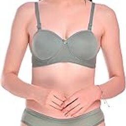 Women Cotton Padded Non-Wired Full Cup Padded T-Shirts Bra and Panty Lingerie Set-image-102