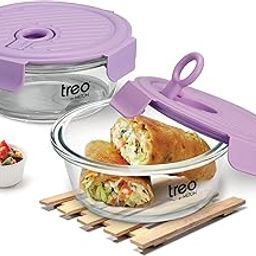 Treo by Milton Lumino Fresh Round 400 Borosilicate Glass Containers for Kitchen I Microwave Safe I Leak Proof with Air Vent Lid I 400 ml, Set of 2, Purple-image-2