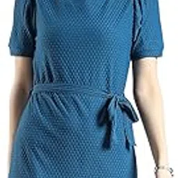 monte carlo Women's Blue Dress | Half Sleeve, Round Neck, Waist Tie Dark Blue-picture-21