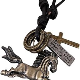 Leather Necklace with Horse Design Pendant-image-42