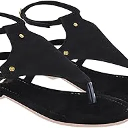 shoetopia Women’s Suede Flat Sandals – Stylish Toe Ring T-Strap with Ankle Buckle, Comfortable Summer & Casual-picture-5