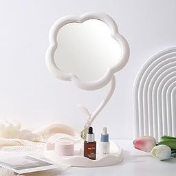 draval Cute Pink Flower Mirror for Desk or Vanity | Tabletop Makeup Mirror with Tray | Adjustable, Aesthetic Decor for Girls-image-82