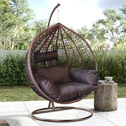 Alisha Craft Furniture Single Seater Swing Chair with Stand & Cushion Outdoor Indoor Balcony Garden Patio,Powder Coated Frame,UV Protected Wicker,Premium Cushion NS-24-29