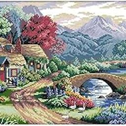 MYADDICTION Stamped Cross Stitch Kits Patterns Embroidery Kit - Farm Scene, 14 Counted 54x33cm-image-3