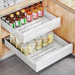 Extendable Closet Organizer with Nano Adhesive, Heavy Duty Full Extension Drawer for Kitchen Cabinet Organizer and Storage, No Drilling, Roll Out Pantry Shelf, 11.8"W x 16.5"D x 3.1"H-13