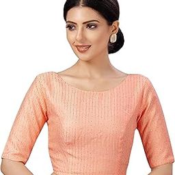 Women's Polyester Elbow Length Sleeves Chanderi Cotton Silk Sequin Embroidered Saree Blouse.-picture-4