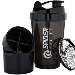 Spider Shaker Bottle 500 ml with Extra Compartment (Black)-image-88