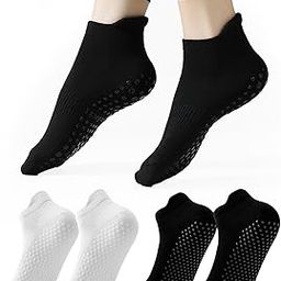 TecoKart® 2Pairs Socks for Women Ankle Length, Cotton Anti Skid Socks with Grips, Women Socks for Yoga, Pilates, Gym, Hospital Use (Black and White)-image-62