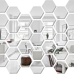 Chote Mote Seller Glass-Hexagon(Size 10.5 Cm X 12 Cm)Mirror Wall Stickers,Mirror Stickers For Wall,Acrylic Mirror Wall Decor Sticker,Wall Mirror Stickers,Hexagonal Wall Sticker(Silver,Pack Of 10)-image-87