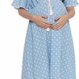 Women's Cotton Bandhej Maternity Kaftan Dress/Easy Breast Feeding/Breastfeeding Dress/Western Dress with Zippers for Nursing Pre and Post Pregnancy | Color- Blue-image-60
