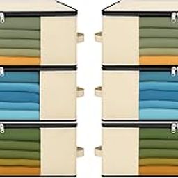 Kottify Pack of 6 Cotton Canvas Clothes Storage Bags/Saree Covers with Zip for Storage Specially Design for Woman Dresses, Sarees, Lehengas for Wardrobe Organizer (17 x 14 x 7 Inch)-image-69