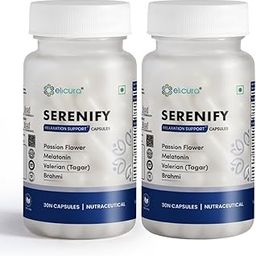Serenify | Relaxation Support Supplement | 5mg Melatonin, 250mg Passion Flower, Valerian Root, Brahmi | For Stress Relief & Better Sleep (30 Veg Capsules (Pack of 2))-image-92