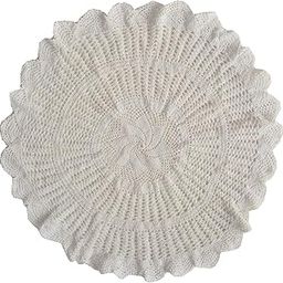 CHANDER Cotton Striped Round Handmade Multipurpose Table Cover (Pack of 1, White, 24 inch)-image-2