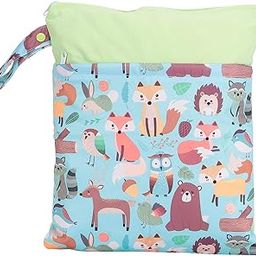 Baby Cloth Diaper Wet Dry Bags, Waterproof 4 Different Patterns Practical Wet Dry Bags Cute Cartoon Pattern for Soiled Baby Items for Swimsuit(Zoo)-8