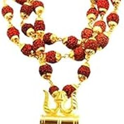 Rudraksha Studded Gold Plated Om Pendant with 5 mukhi golden cap mala for Men (Pack of 2) By Pratyush-image-72