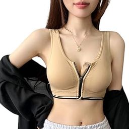 Girls And Women's Front Zipper Sports Bra Wireless Bra Active Yoga Sports Bras with Removable Pads. (Skin)-image-32