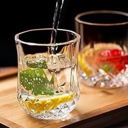 Short Highball Curved Glasses Set of 6, Textured Design Glassware for Drinking Water, Beer, or Soda, Trendy and Elegant Dishware, Dishwasher Safe (Hiball) (225 ml) (Short)-picture-20