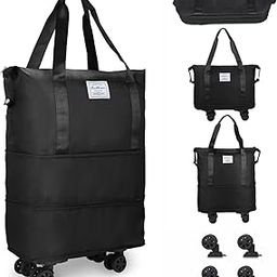 2 Layer Nylon Duffle Bags/Convertible Travel Luggage with Wheels/Waterproof Traveling Bag for Clothes/Foldable - Extendable Duffle Luggages for Men and Women(Plain Black)-image-38