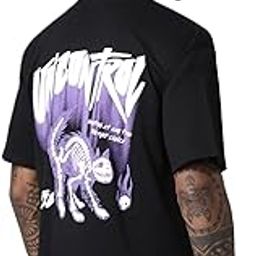 Men's Stylish Round Neck Graphic Printed 3/4th Sleeve Oversized T-Shirt (Black)-image-3