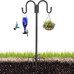 CALCHELE Shepherds Hooks for Outdoor, 46 Inch Double Shepherds Hook for Bird Feeder, Bird Feeder Poles for Outdoors Heavy Duty Matte Black-image-20