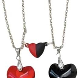 STYLE KRAFT Stylish Holding Heart Magnet Pendant Couple Necklace Pendant set For Mens Women Couple Uisex Pendant Red Black Doule Heart necklace for Couple-image-11