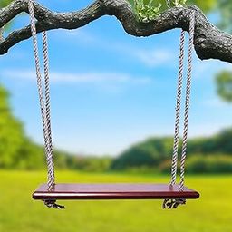 Shy Shy Wooden Swing for Indoor and Outdoor | Perfect for Living Room, Garden and Balcony, with 2 S Bands and 40 feet Rope | Red | Lakdi Ka Jhula-image-23