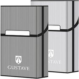 GUSTAVE® Cigarette Case King Size Aluminum for Whole Package Cigarettes 20pcs Anti-Collision Splash Proof and Scratch Resistant 2 Pack (Black + Silver)-10