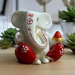 DEVINE Tilak Ganesh Idol for Car Dashboard Small/Medium Marble Idol God Ganesha Statue Murti Ganpati Idol Figurine (White Red) 2.5 * 2.5 INCH (TILAK-MED-002), Religious-3