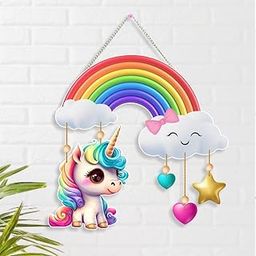 Nupur Studios® Playful Unicorn With Cloud Wooden Wall Hanging - Decorative Item for Kids Room, Living Room, Offices - Modern Home Decor Gift-image-24