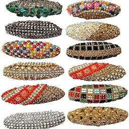 12Pc Set Designer Embellished Saree Pin || Hijab Pin || Combo Artwork Crystal Studded Brooch || Safety Pin || Hair Clip For Girls & Women For Party & Wedding-image-5