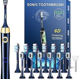 TouTin Electric Toothbrush, Sonic Electric Toothbrush for Adults with 12 Brush Heads, Electric Travel Toothbrush, LED Light Toothbrush,IPX7 Waterproof (Blue)-image-10