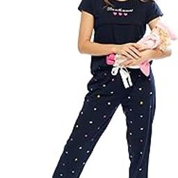 Women's Cotton Heart & Star Printed Top & Pajama Set Half Sleeve Feeding Nightsuit Set-50