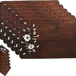 Kuber Industries PVC Wooden Design Table Placemat Set with Tea Coasters|Rectangular Shape & Floral Print|6 Placemat & 6 Tea Coaster, Pack of 12 (Multicolour)-25