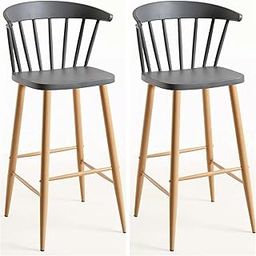 My Art Design - Set of 2 Scandinavian Bar Chair Polypropylene Seat with Strong Metal Frame Look Like Wooden Best for Kitchen Cafe Office Restaurant Hotel (2 Chairs) (Grey)-image-24