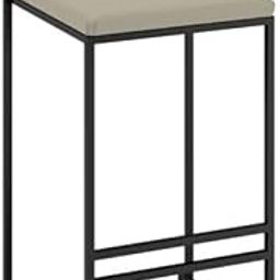 64401 Barstool with Grey Faux Leather Cushion and Black Frame, Chair Square High Stools Home Breakfast Chair Dining Table Stool Leisure Bar Stool with Foot Rest - Black-picture-14
